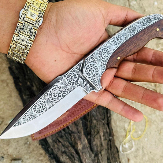 Handmade Engraved D2 steel Hunting knife