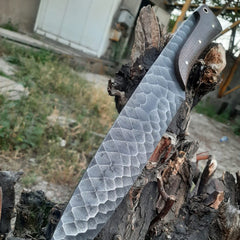 Premium Damascus Bowie Knife – Handcrafted Hunting Knife with Custom Handle & Leather Sheath