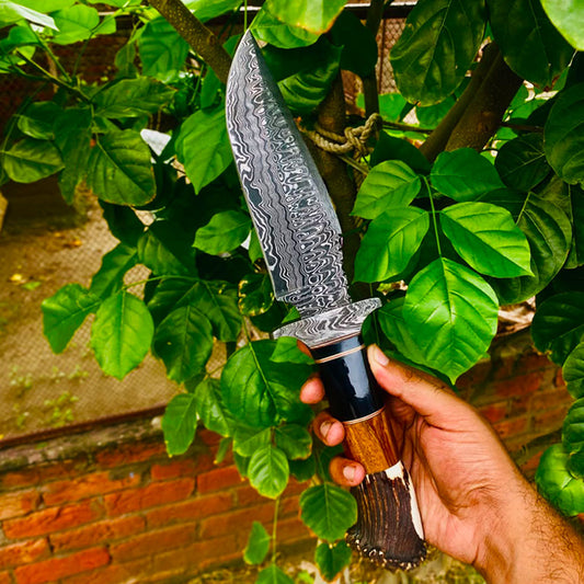 Handmade stag horn handle Damascus steel hunting knife for hunt lover’s