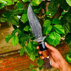 Handmade stag horn handle Damascus steel hunting knife for hunt lover’s