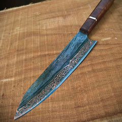 Premium Copper Damascus Chef Knife – Handcrafted Damascus Steel Kitchen Knife with Custom Wooden Handle
