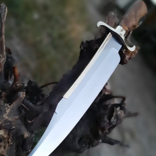 Premium Damascus Bowie Knife – Handcrafted Hunting Knife with Custom Handle & Leather Sheath