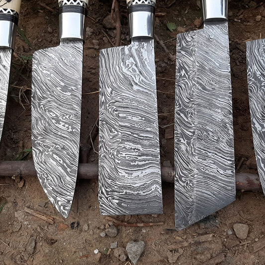 Handmade Damascus steel bone handle Kitchen Knive Set