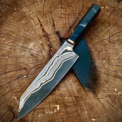 Premium Copper Damascus Chef Knife – Handcrafted Damascus Steel Kitchen Knife with Custom Wooden Handle