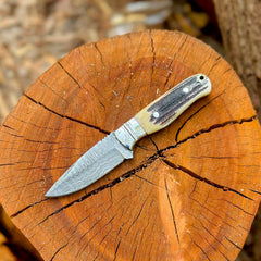 Handmade stainless steel Damascus hunting skinner knife with stag horn