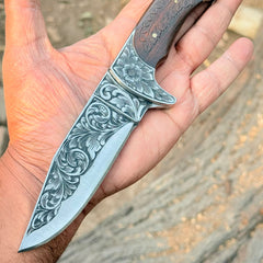 Hand Engraved high quality D2 steel Hunting Knife high sharpness