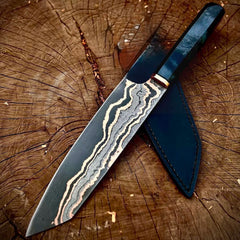 Premium Copper Damascus Chef Knife – Handcrafted Damascus Steel Kitchen Knife with Custom Wooden Handle