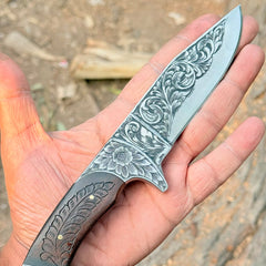 Hand Engraved high quality D2 steel Hunting Knife high sharpness